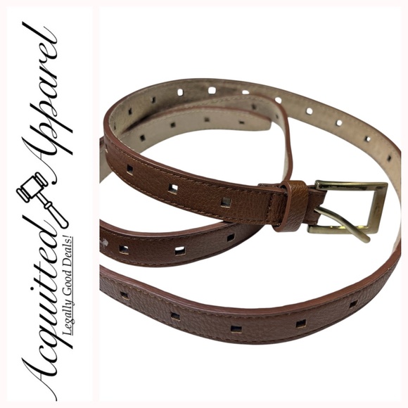 Brown Leathe Lined Square Prong Holer Thin Belt - Picture 1 of 11